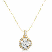 1.50 Carat Round Cut Halo Prong Setting Diamond Pendant In Rose Gold Yellow