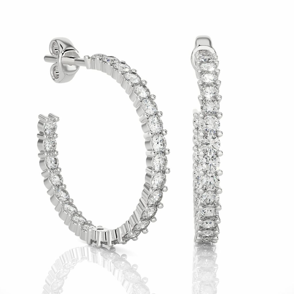 2.06 Carat Round Cut Prong Setting Diamond Hoop Earrings In White Gold