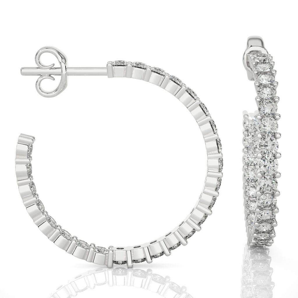 2.06 Carat Round Cut Prong Setting Diamond Hoop Earrings In White Gold