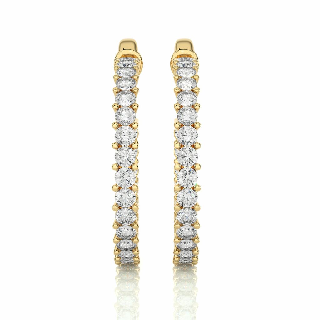 1.00 Carat Round Cut Prong Setting Diamond Hoop Earrings In Rose Gold Yellow