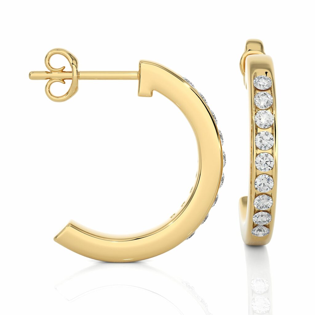 0.58 Carat Round Cut Channel Setting Diamond Hoop Earrings