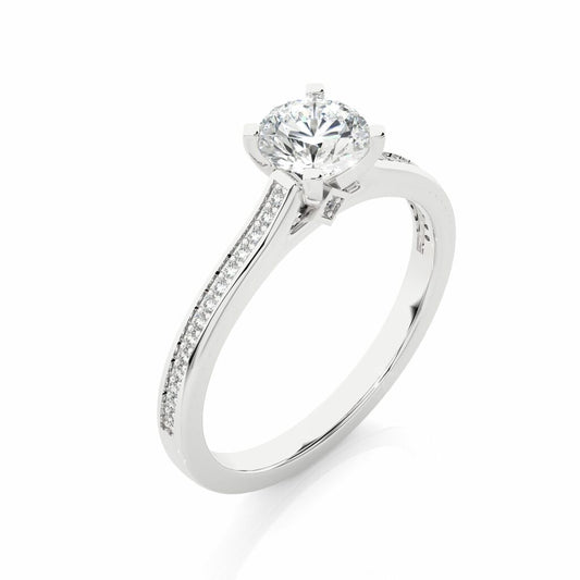 Round Lab Diamond Solitaire Engagement Ring with Accent