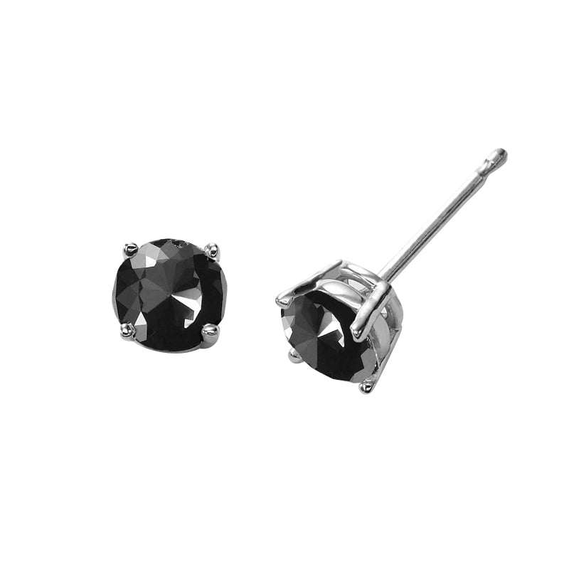 Round Cut Prong Set Black Diamond Stud Earrings