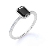 1.22 CT Emerald Cut Bezel Setting Solitaire Black Diamond Ring Black Diamond Engagement Ring