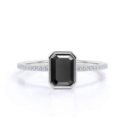 1.22 CT Emerald Cut Bezel Set Solitaire Black Diamond Ring Black Diamond Engagement Ring