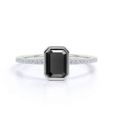 1.22 CT Emerald Cut Bezel Set Solitaire Black Diamond Ring