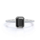 1.22 CT Emerald Cut Bezel Setting Solitaire Black Diamond Ring