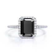 Buy Emerald Cut Black Diamond Halo Engagement Rings With Accent Black Diamond Engagement Ring