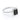 Side view of white gold ring featuring an emerald-cut black center stone surrounded by a halo and band of white diamonds