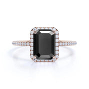 Buy Emerald Cut Black Diamond Halo Engagement Rings With Accent Black Diamond Engagement Ring