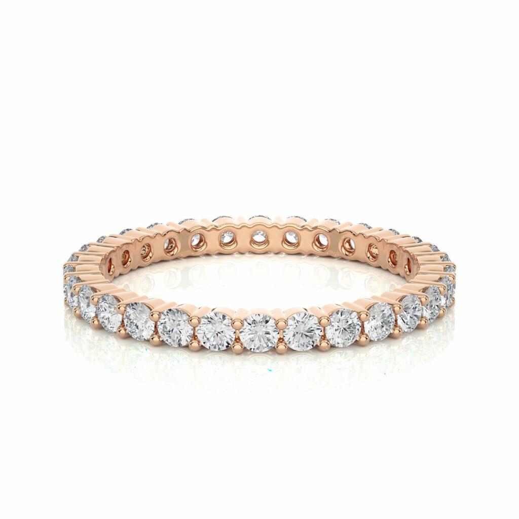 0.90 Ct Round Cut Prong Set Diamond Eternity Wedding Band In Yellow Gold Rose