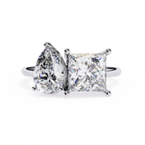 3.71 Ct Toi Et Moi Engagement Rings With Pear And Princess Diamonds
