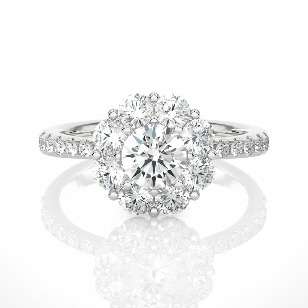 Round Lab Made Diamond Floral Halo Engagement Ring 950 Platinum Natural Diamond