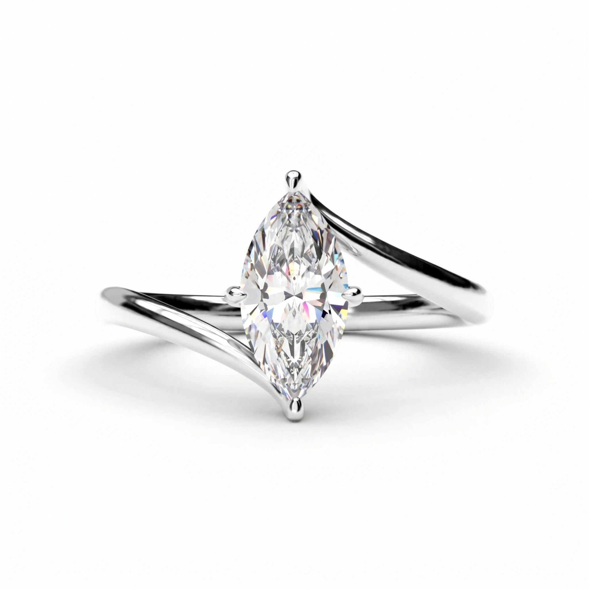 1 Ct Marquise Cut Diamond Promise Ring with Modern Open Band 18K White Gold Natural Diamond