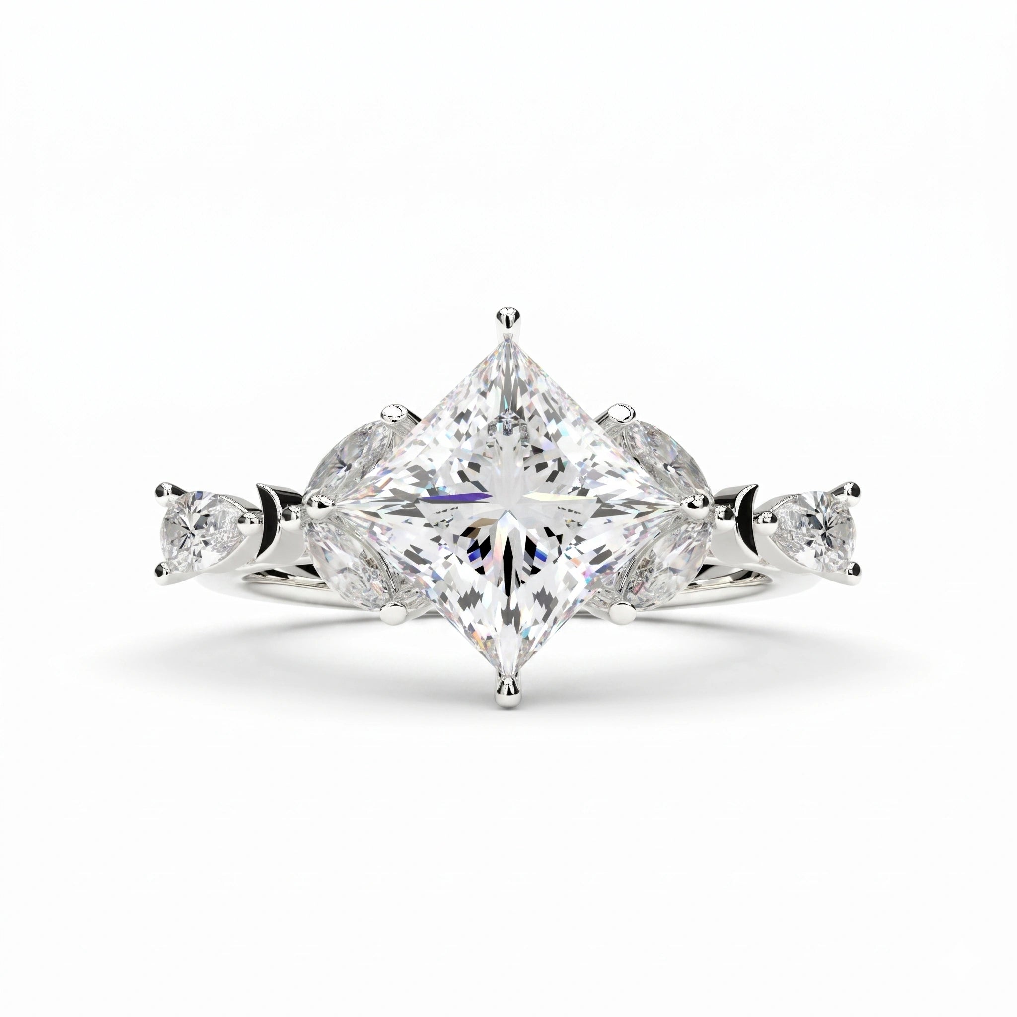 2.78 Ct Princess Cut Lab Diamond Ring with Marquise, Pear Side Stones