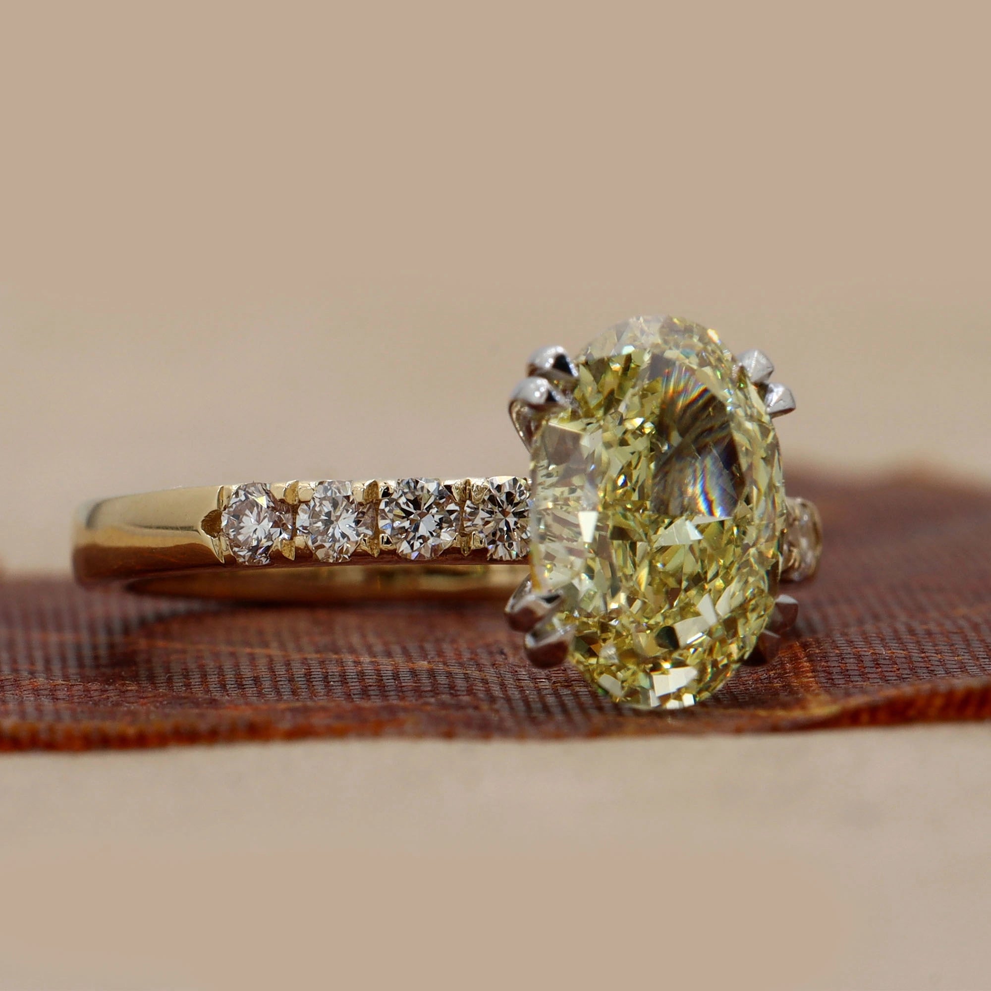3.45ct Oval Fancy Yellow Diamond Ring with Accents