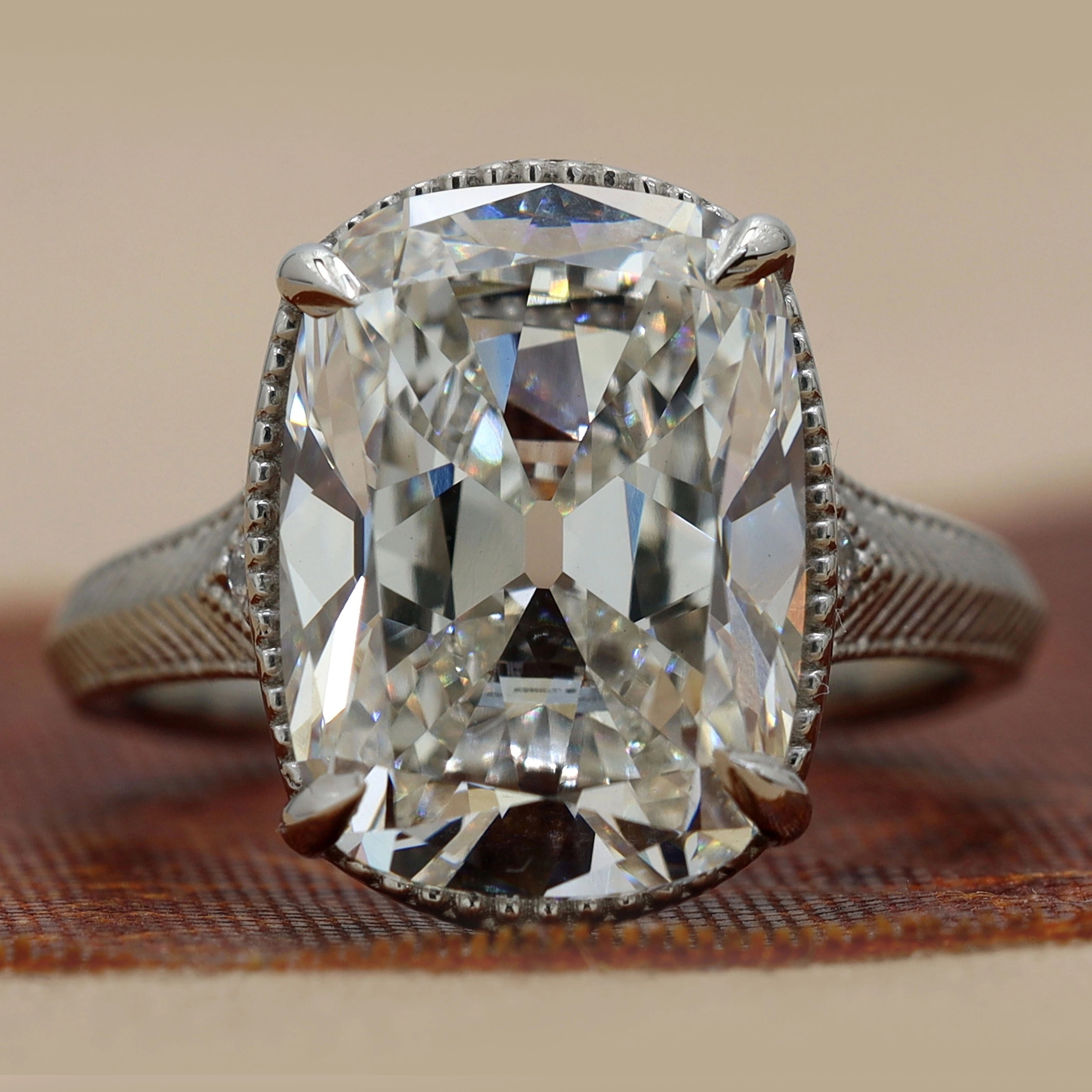 6.18 Ct Elongated Cushion-Cut Diamond Vintage-Style Engagement Ring 18K White Gold