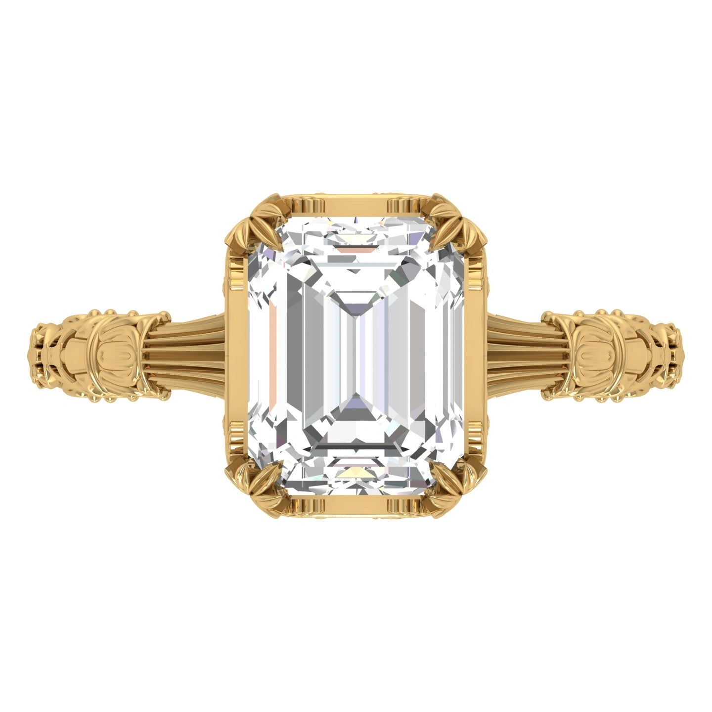 Front View Of 2.5 Ct Emerald Cut Solitaire Ring Four-Prong Corner