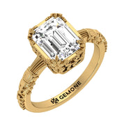 Angled View Of 2.5 Ct Emerald Cut Solitaire Ring Four-Prong Corner 