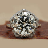 7.28 Ct Round Brilliant Cut Diamond Ring with Vintage-Inspired Scalloped Halo Prong Setting