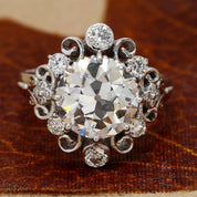 Front View Of 3.99 Ct Antique Diamond Cluster Ring Openwork Illusion