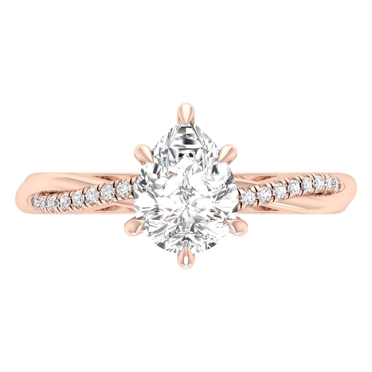 1.72 Ct Pear Cut Diamond Engagement Ring in Pavé Infinity Twist Setting 18K Rose Gold