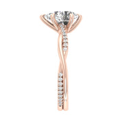 Side View Of 1.72 Ct Pear Cut Diamond Ring Rose Gold Pavé Infinity Twist