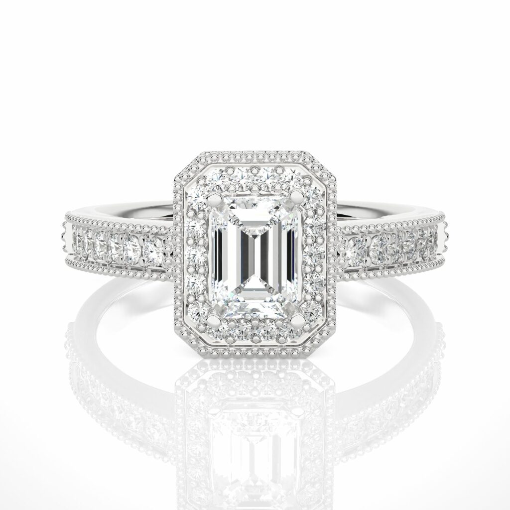 1.09 Carat Emerald Cut Halo Lab Created Diamond Ring 950 Platinum Natural Diamond Halo Diamond Engagement Rings