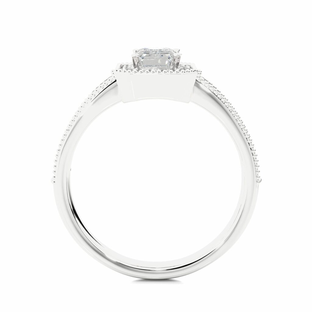 1.09 Carat Emerald Cut Halo Lab Created Diamond Ring Halo Diamond Engagement Rings