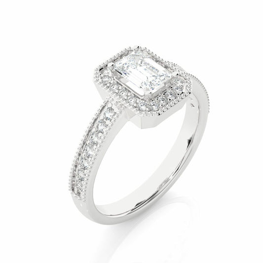 1 Carat Emerald Cut Halo Lab Created Diamond Ring