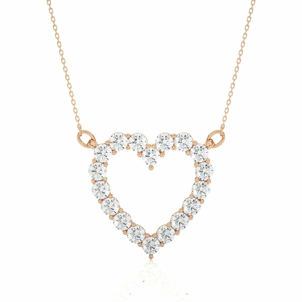 0.50 Ct Round Cut Prong Setting Diamond Heart Shaped Pendant In Rose Gold Rose