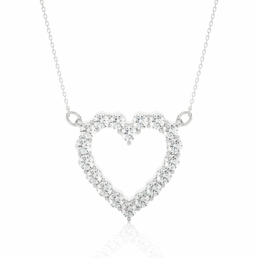 0.50 Ct Round Cut Prong Setting Diamond Heart Shaped Necklace In White Gold 950 Platinum Natural Diamond