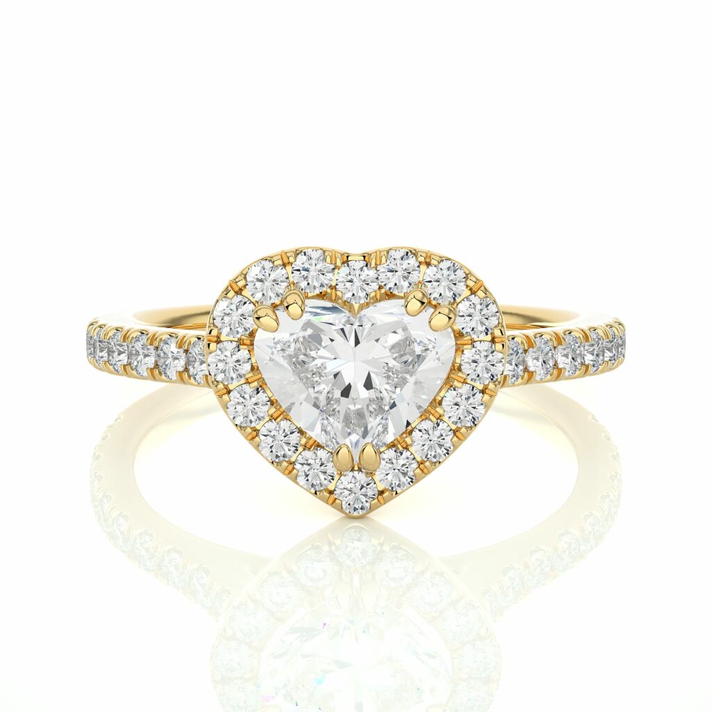 1.35 Carat Heart Shaped Halo Diamond Engagement Ring In Rose Gold Yellow
