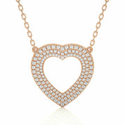 0.75 Ct Round Cut 3 Row Pave Set Heart Shaped Lab Diamond Pendant In White Gold Rose