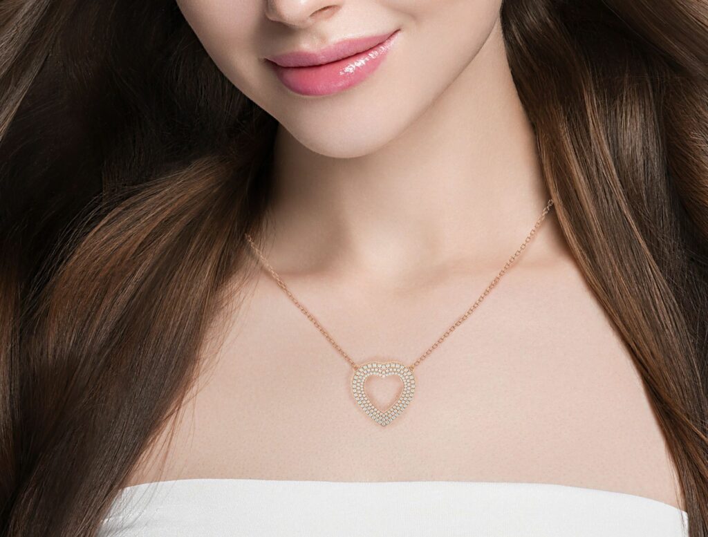 1 Ct Heart Shape 3 Raw Pave Setting Lab Diamond Necklace