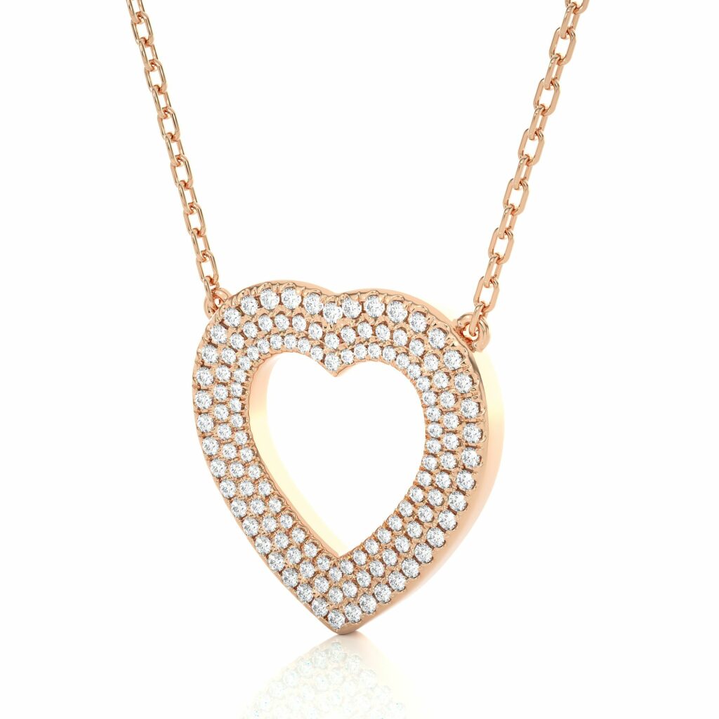 1 Ct Heart Shape 3 Raw Pave Setting Lab Diamond Necklace