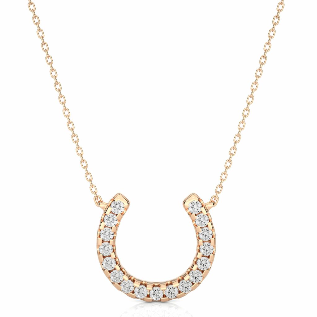 0.30 Ct Round Cut Channel Set Horseshoe Lab Diamond Pendant in White Gold Rose