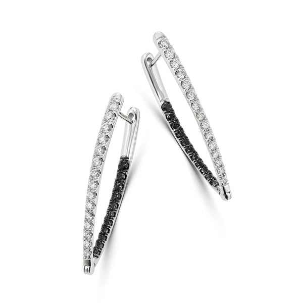 0.70 Ct Round Cut Black & White Diamond Hoop Earrings Fine Jewelry for Women 950 Platinum