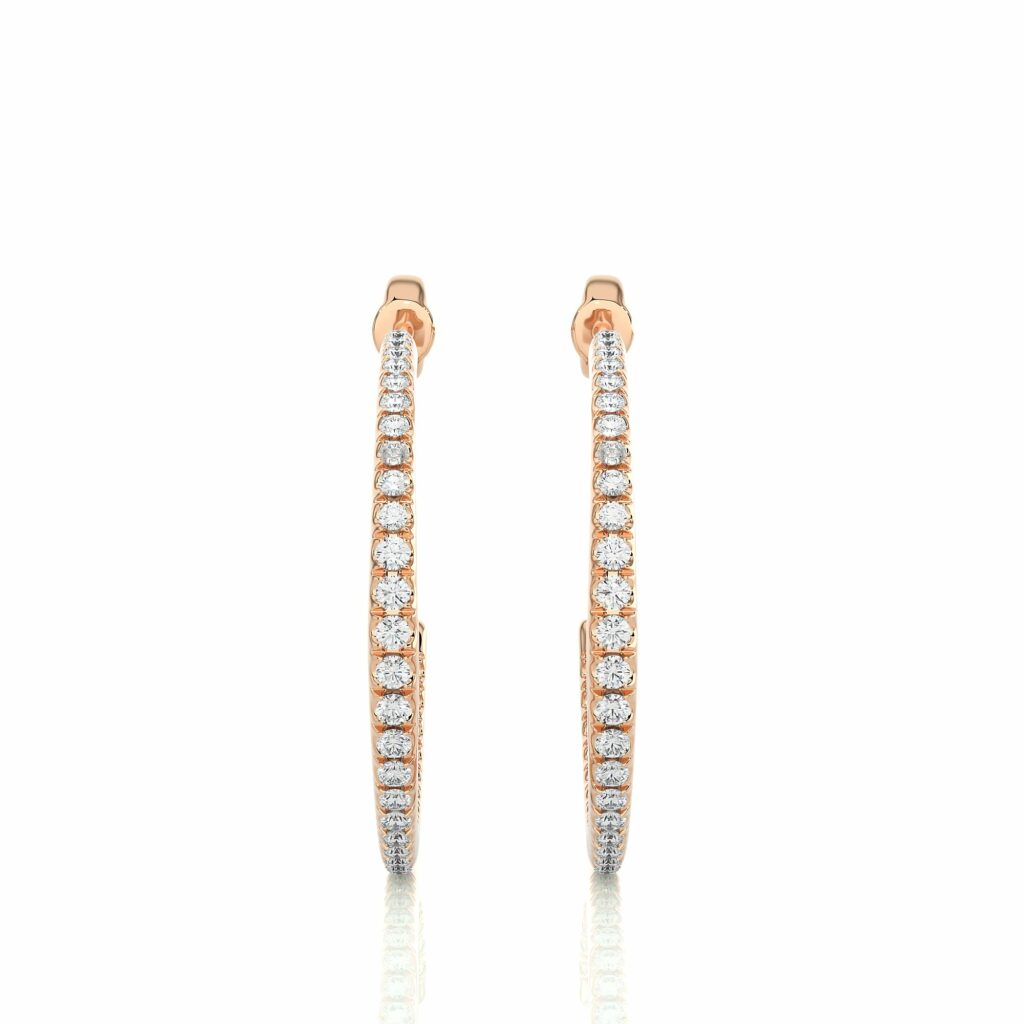 0.48 Ct Channel Setting J Hoop Diamond Earrings In White Gold For Women's 18K Rose Gold Natural Diamond