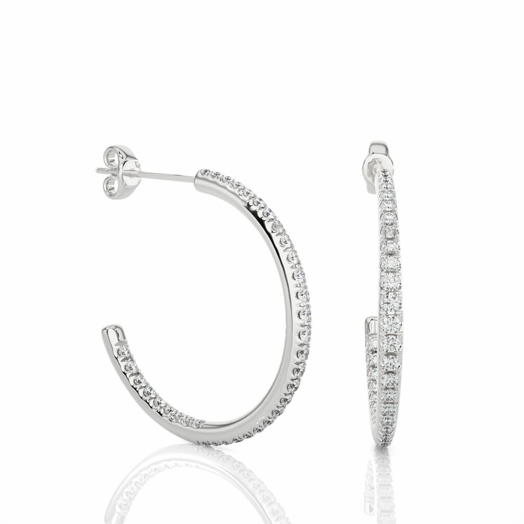 0.48 Ct Channel Setting J Hoop Diamond Earrings In White Gold For Women's