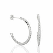 0.48 Ct Channel Setting J Hoop Diamond Earrings In White Gold For Women's