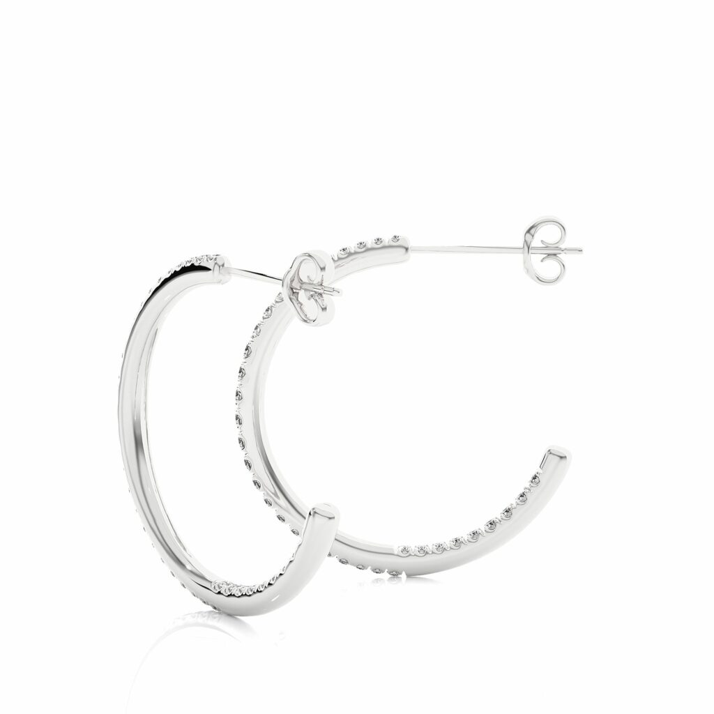 0.48 Ct Channel Setting J Hoop Diamond Earrings In White Gold For Women's