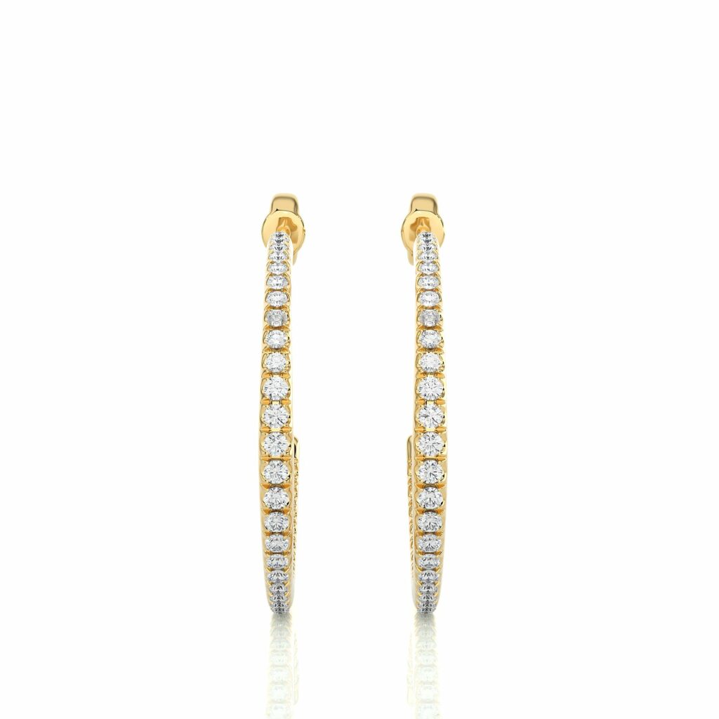 0.48 Ct Channel Setting J Hoop Diamond Earrings For Women 18K Yellow Gold Natural Diamond