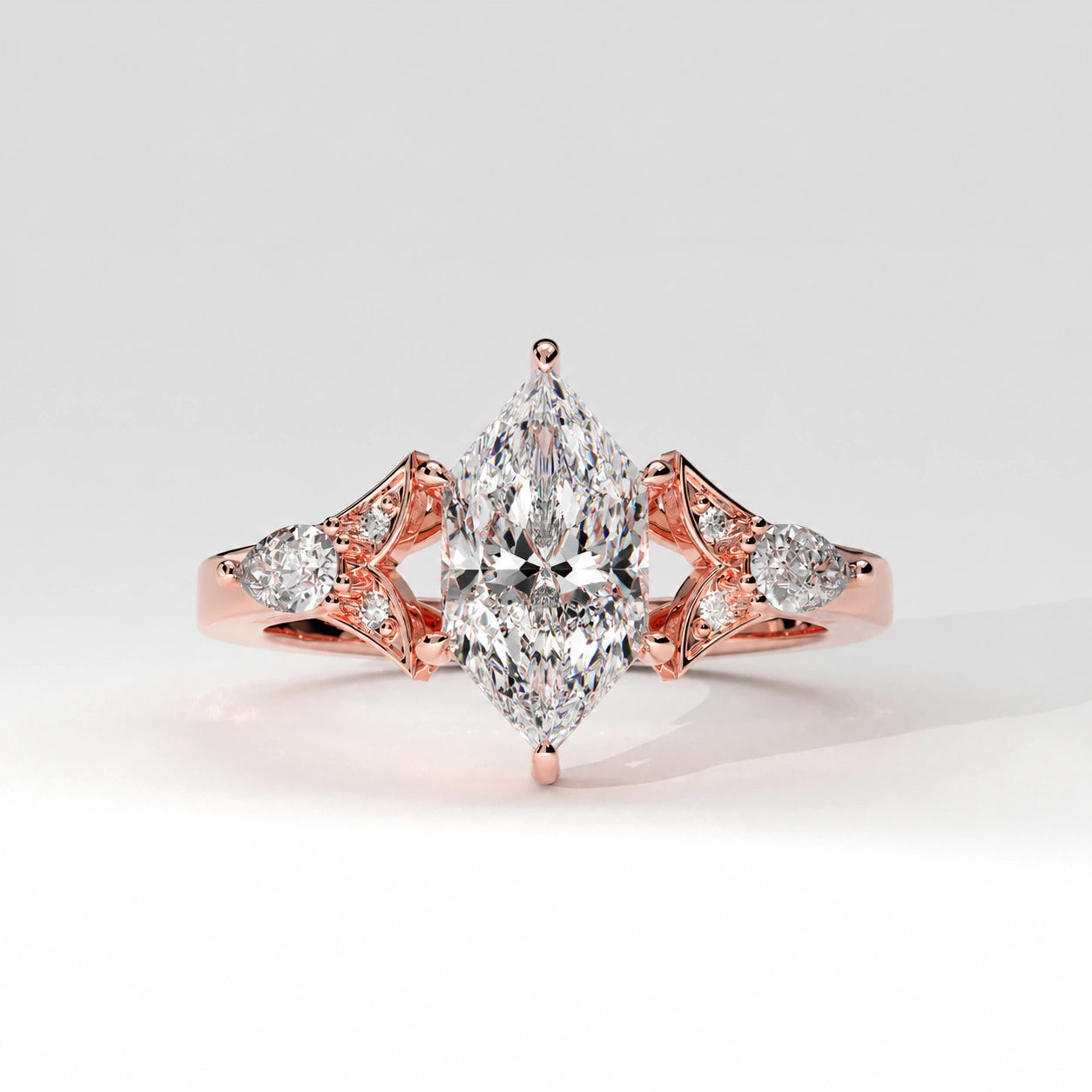 Front View Of 1.88 Ct Dutch Marquise Lab Diamond Vintage Ring