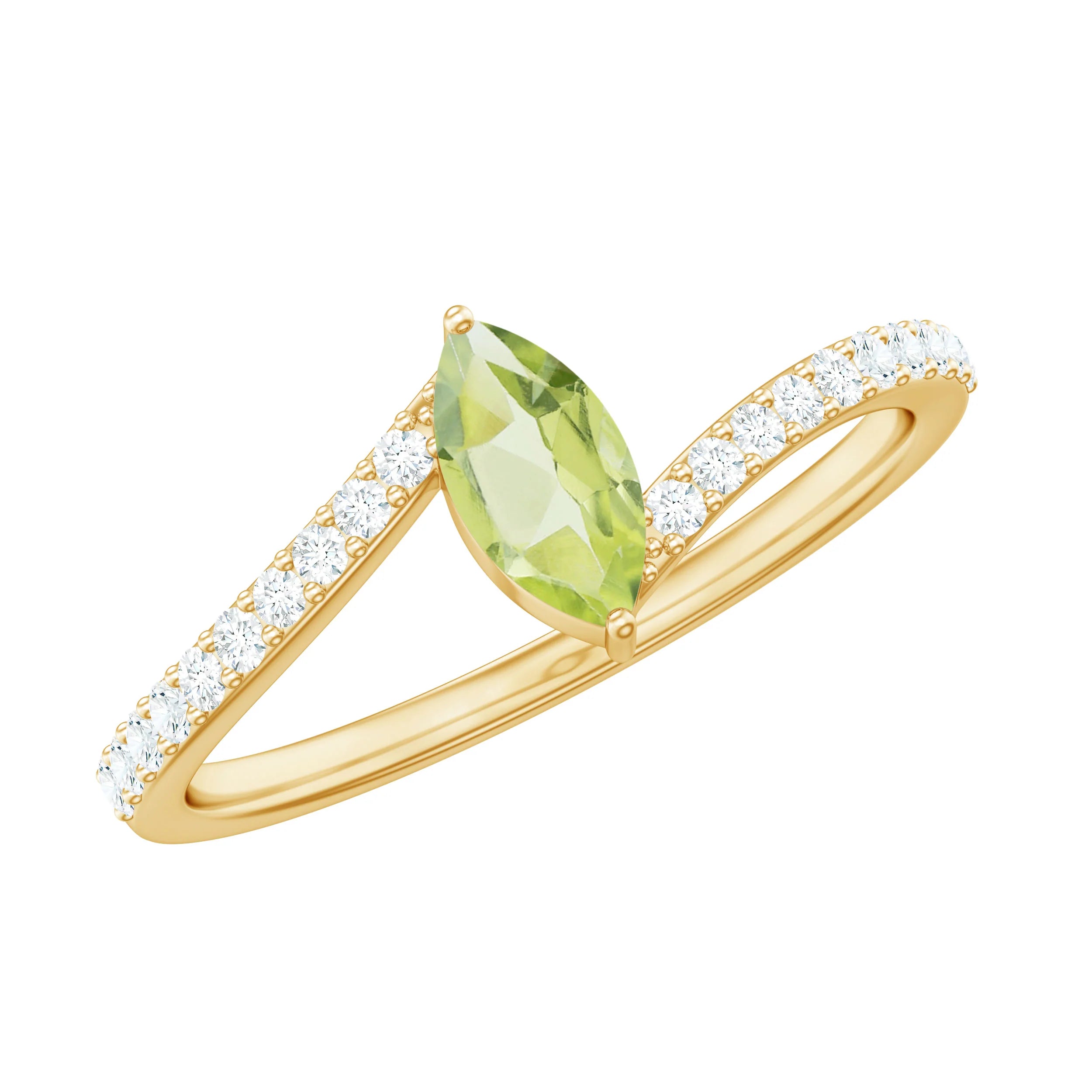 2.20 Ct Marquise Peridot Bypass Gemstone Ring in Yellow Gold