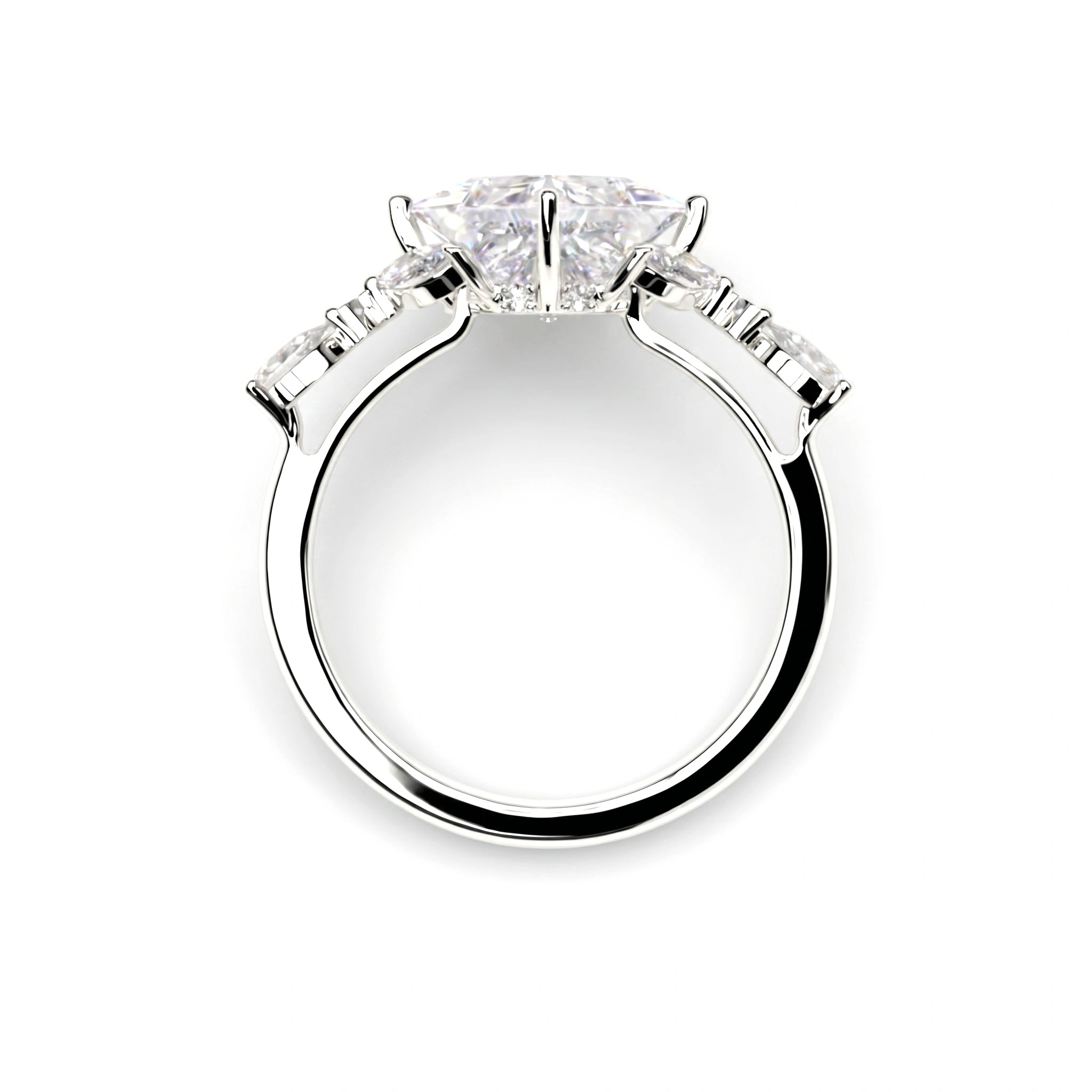 2.78 Ct Princess Cut Lab Diamond Ring with Marquise, Pear Side Stones