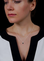 Round Cut Natural Black Diamond Pendant & Stud Earrings Set in White Gold