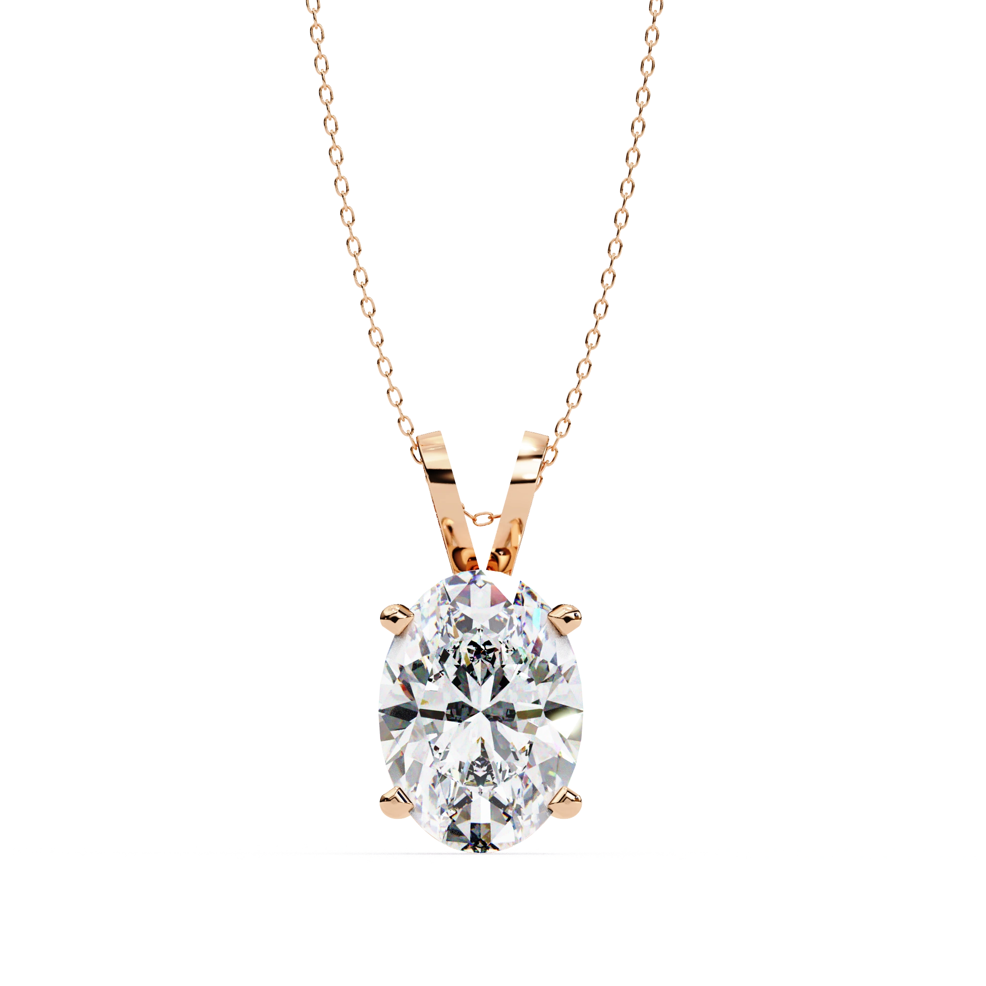 4.1 Ct Oval Lab Diamond Solitaire Pendant Double Bail Yellow Gold Lab Dimond