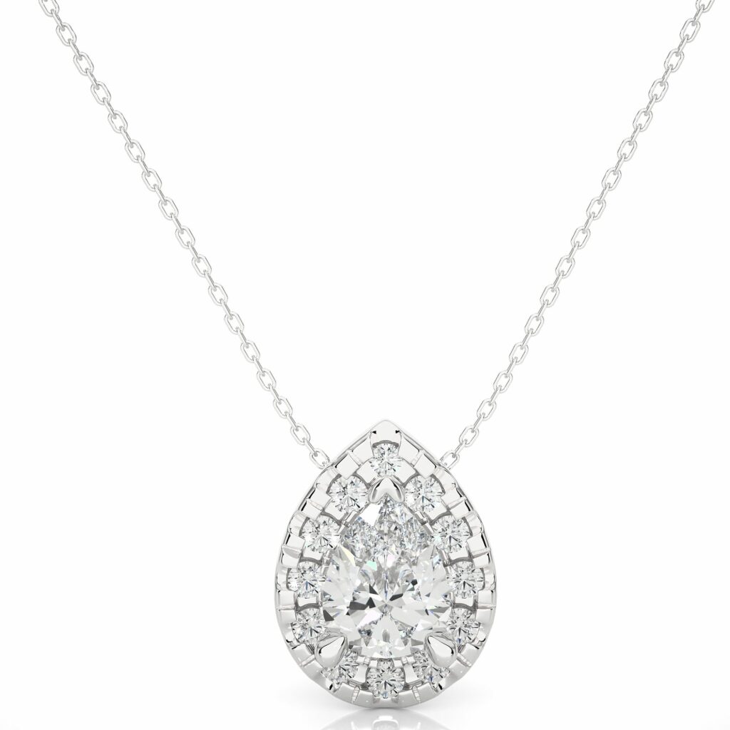 0.27 Ct Pear Shaped Halo Lab Diamond Pendant In Yellow Gold 950 Platinum Natural Diamond