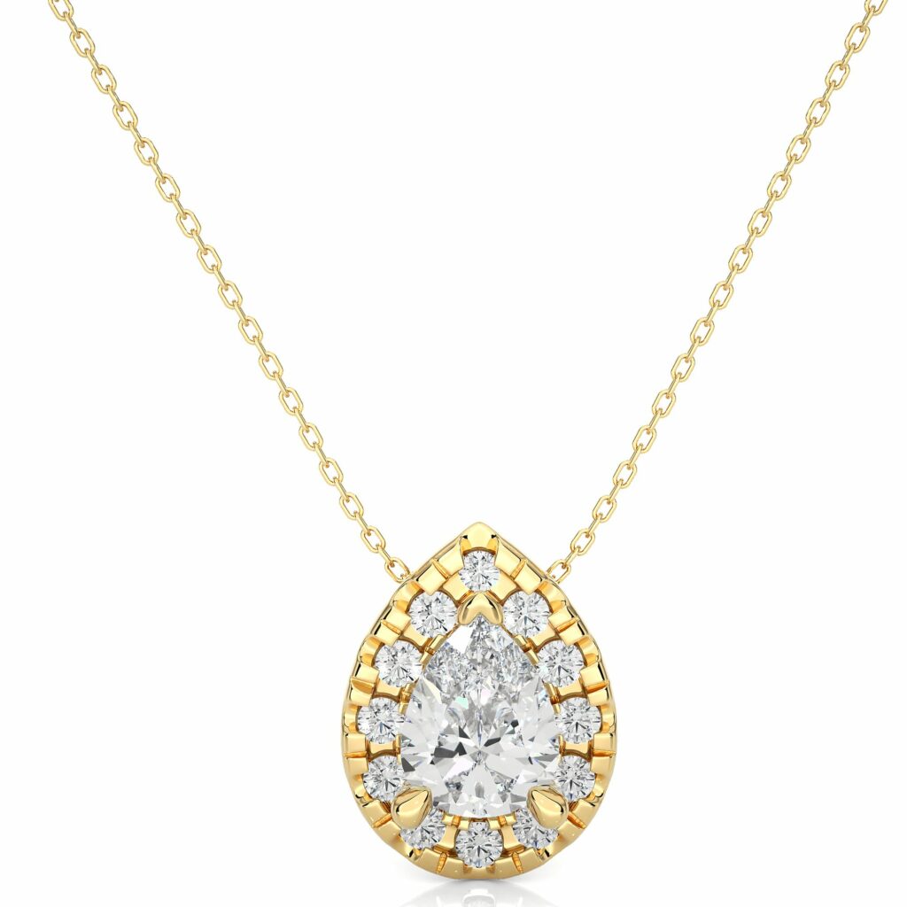 0.27 Ct Pear Shaped Halo Lab Diamond Pendant In Yellow Gold 18K Yellow Gold Natural Diamond